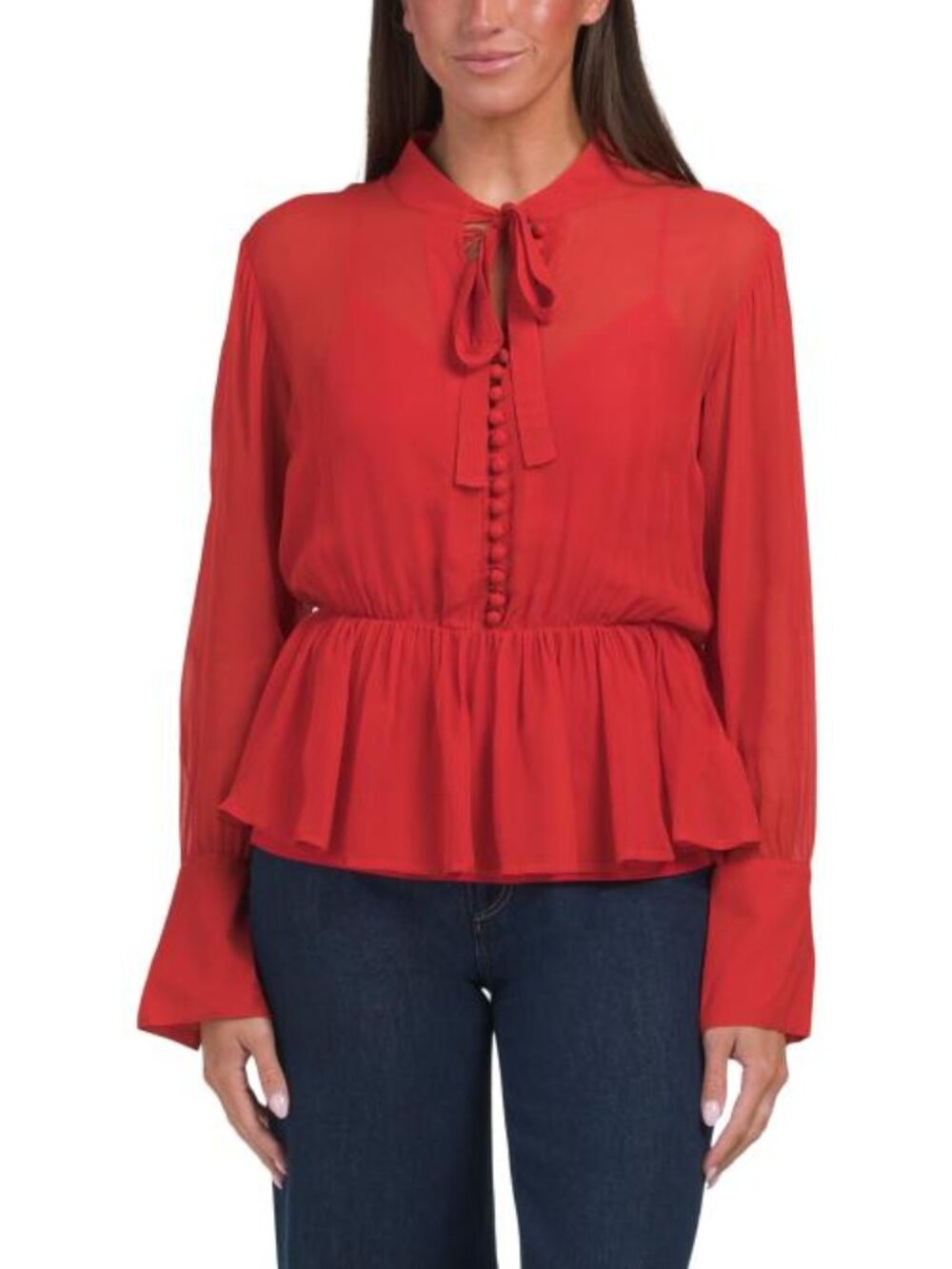 REBECCA TAYLOR Covered Button Tie Front Blouse